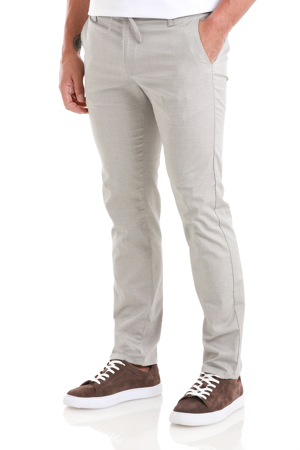 Gri Regular Fit Yandan Cepli Pamuklu Pantolon - 3