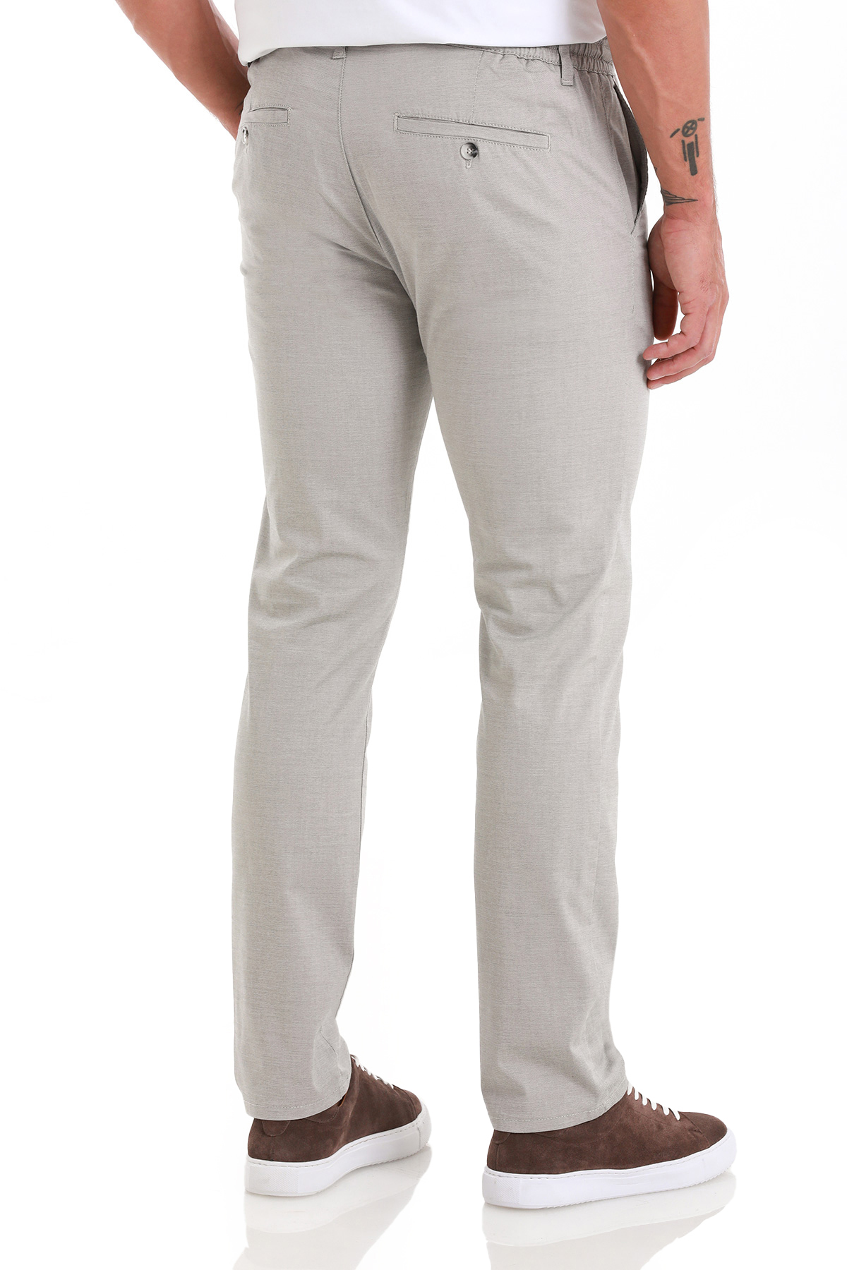 Gri Regular Fit Yandan Cepli Pamuklu Pantolon - 5
