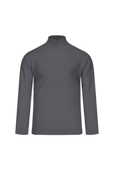 Gri Regular Fit Yarım Balıkçı Yaka Yünlü Kazak - 1