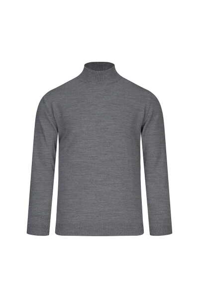 Gri Regular Fit Yarım Balıkçı Yaka Yünlü Kazak - 1