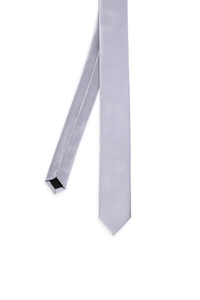 Gri Saten Kravat Mendil Set - 2