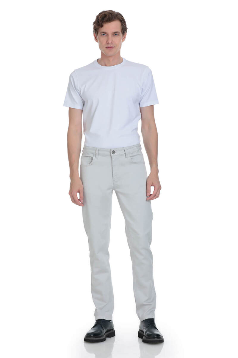 Gri Slim Fit 5 Cep Pamuklu Kanvas Pantolon