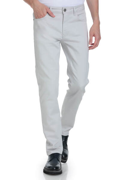 Gri Slim Fit 5 Cep Pamuklu Kanvas Pantolon - 5