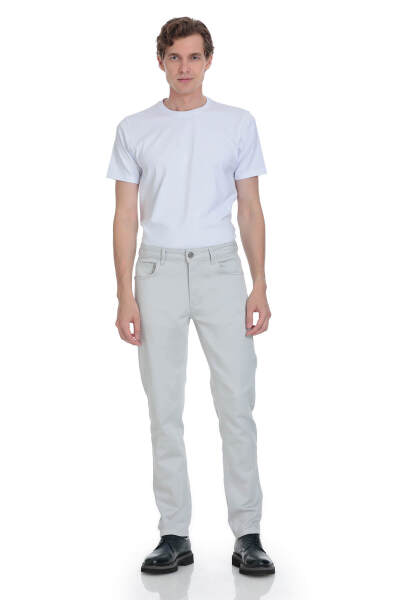 Gri Slim Fit 5 Cep Pamuklu Kanvas Pantolon - 2
