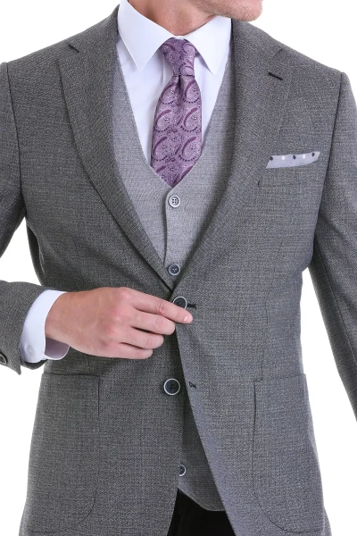 Gri Slim Fit Desenli Mono Yaka Casual Ceket - 6
