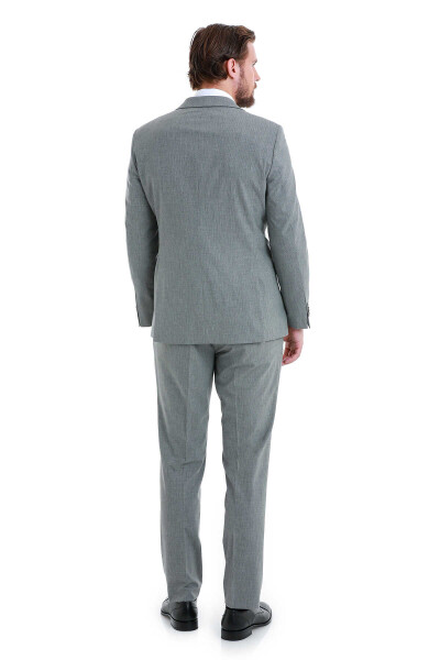 Gri Slim Fit Çizgili Kruvaze Takım Elbise - 9