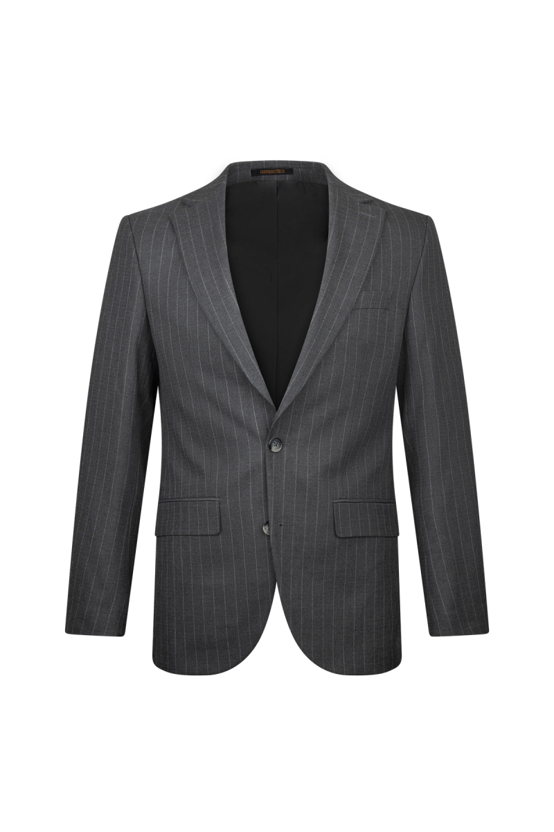 Gri Slim Fit Çizgili Mono Yaka Klasik Takım Elbise - Hatemoğlu (1)