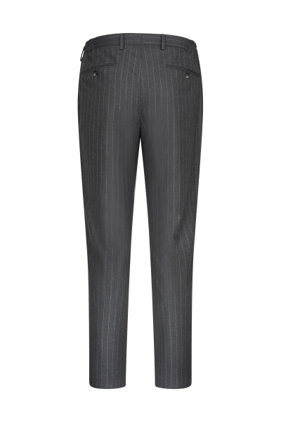 Gri Slim Fit Çizgili Mono Yaka Klasik Takım Elbise - 4