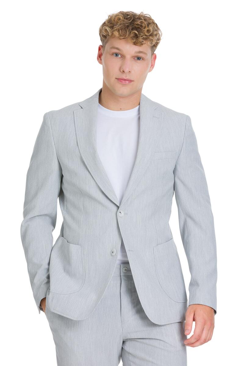 Gri Slim Fit Çizgili Mono Yaka Takım Elbise - HTML (1)