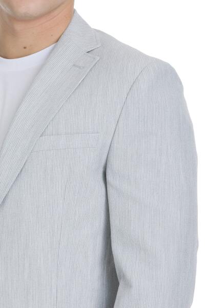 Gri Slim Fit Çizgili Mono Yaka Takım Elbise - 6