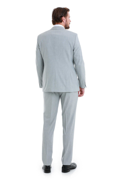 Gri Slim Fit Çizgili Sivri Yaka Klasik Takım Elbise - 7