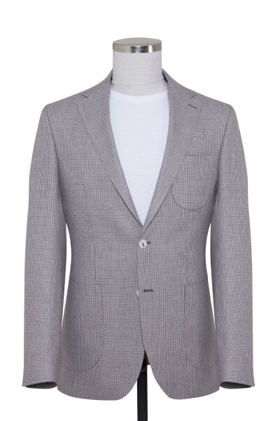 Gri Slim Fit Desenli Keten Ceket - 1