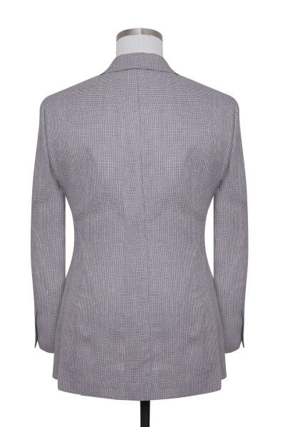 Gri Slim Fit Desenli Keten Ceket - 2