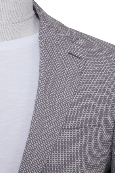 Gri Slim Fit Desenli Keten Ceket - 3