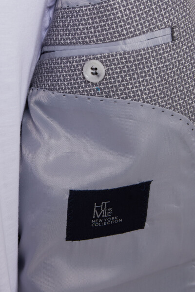 Gri Slim Fit Desenli Keten Ceket - 4