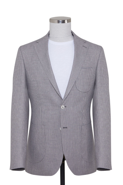 Gri Slim Fit Desenli Keten Ceket - 5