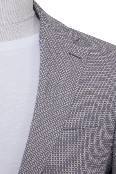 Gri Slim Fit Desenli Keten Ceket - 7