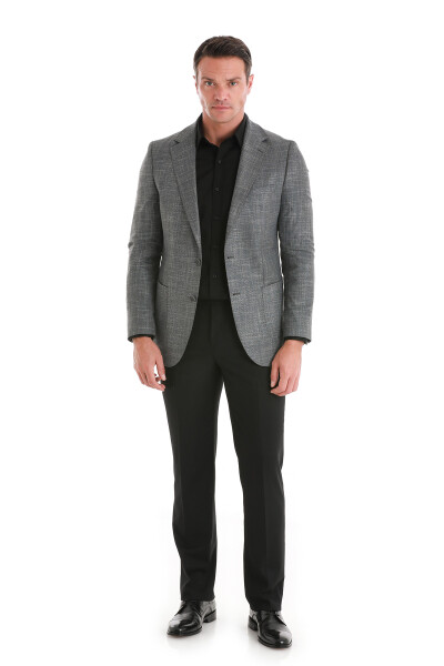 Gri Slim Fit Mono Yaka Klasik Ceket - 2