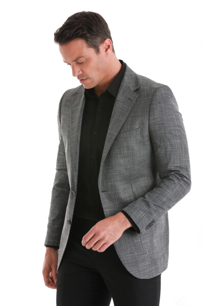 Gri Slim Fit Mono Yaka Klasik Ceket - 3