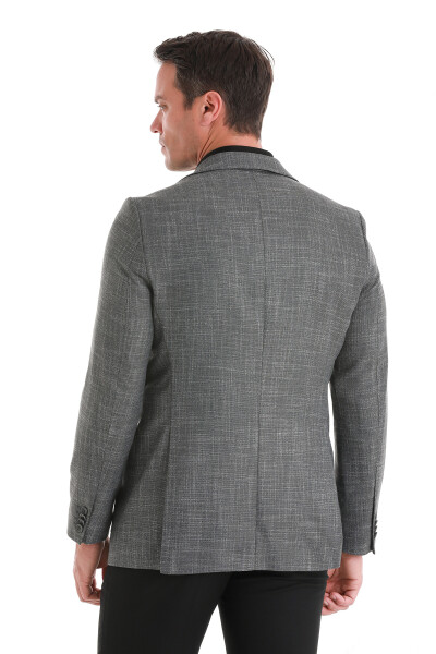 Gri Slim Fit Mono Yaka Klasik Ceket - 7