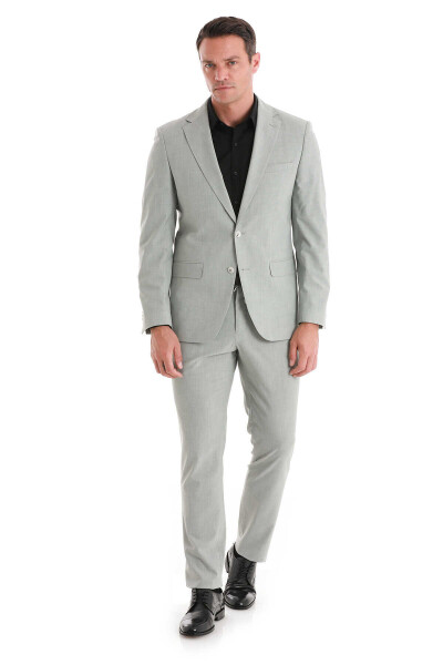 Gri Slim Fit Mono Yaka Klasik Takım Elbise - 7