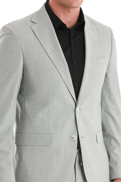 Gri Slim Fit Mono Yaka Klasik Takım Elbise - 5