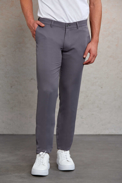 Gri Slim Fit Desenli Yandan Cep Kanvas Pantolon 