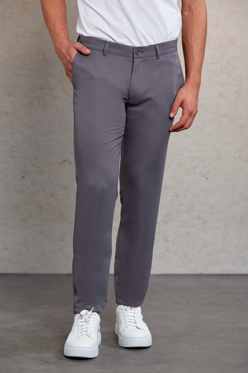 Gri Slim Fit Desenli Yandan Cep Kanvas Pantolon - Hatemoğlu