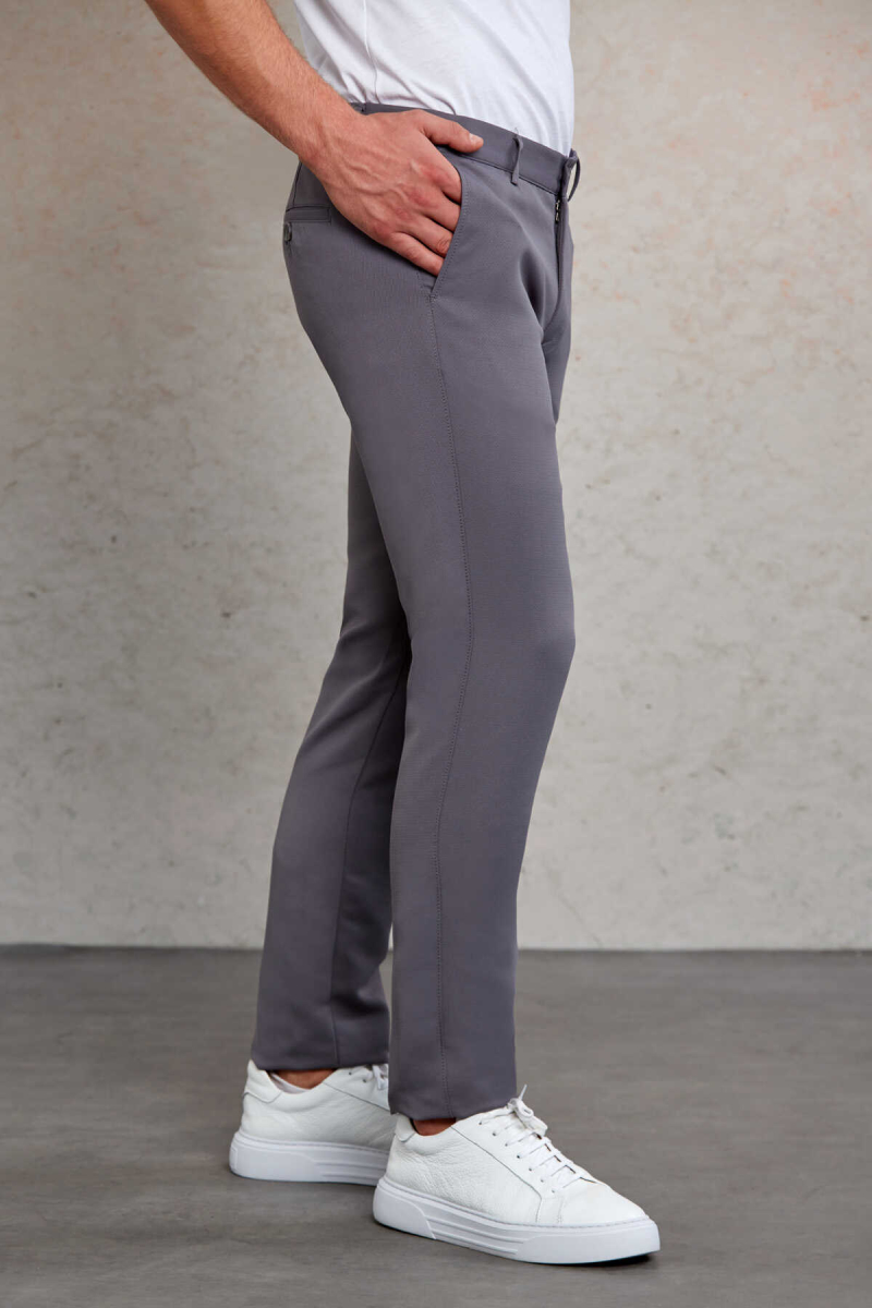 Gri Slim Fit Desenli Yandan Cep Kanvas Pantolon - Hatemoğlu (1)