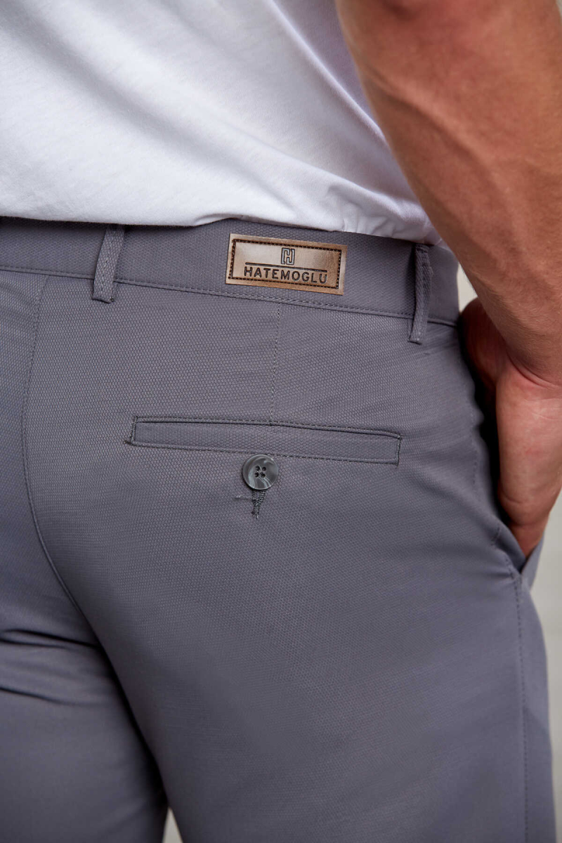 Gri Slim Fit Desenli Yandan Cep Kanvas Pantolon - Hatemoğlu (1)