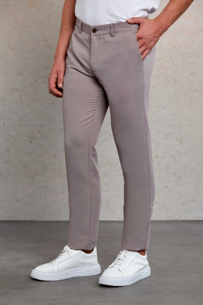 Gri Slim Fit Desenli Yandan Cep Kanvas Pantolon - 3