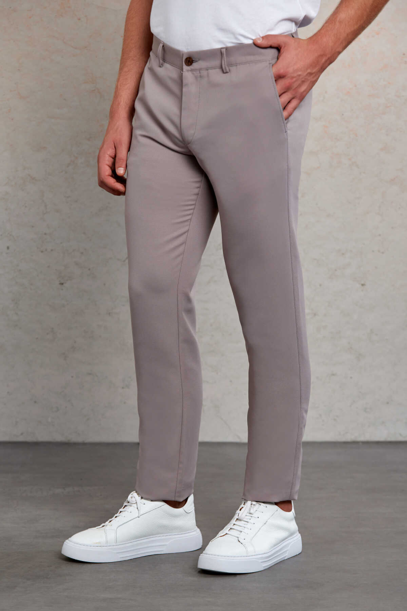 Gri Slim Fit Desenli Yandan Cep Kanvas Pantolon - Hatemoğlu (1)