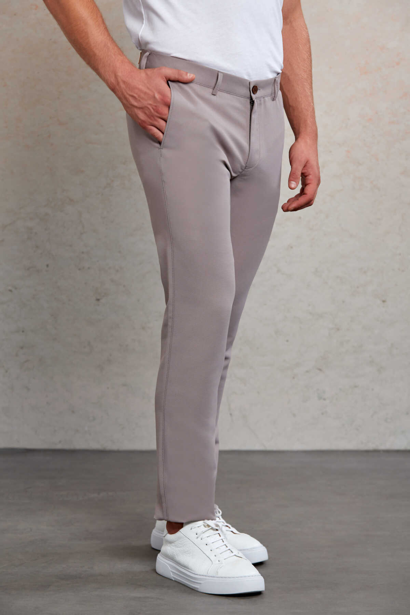 Gri Slim Fit Desenli Yandan Cep Kanvas Pantolon - Hatemoğlu (1)