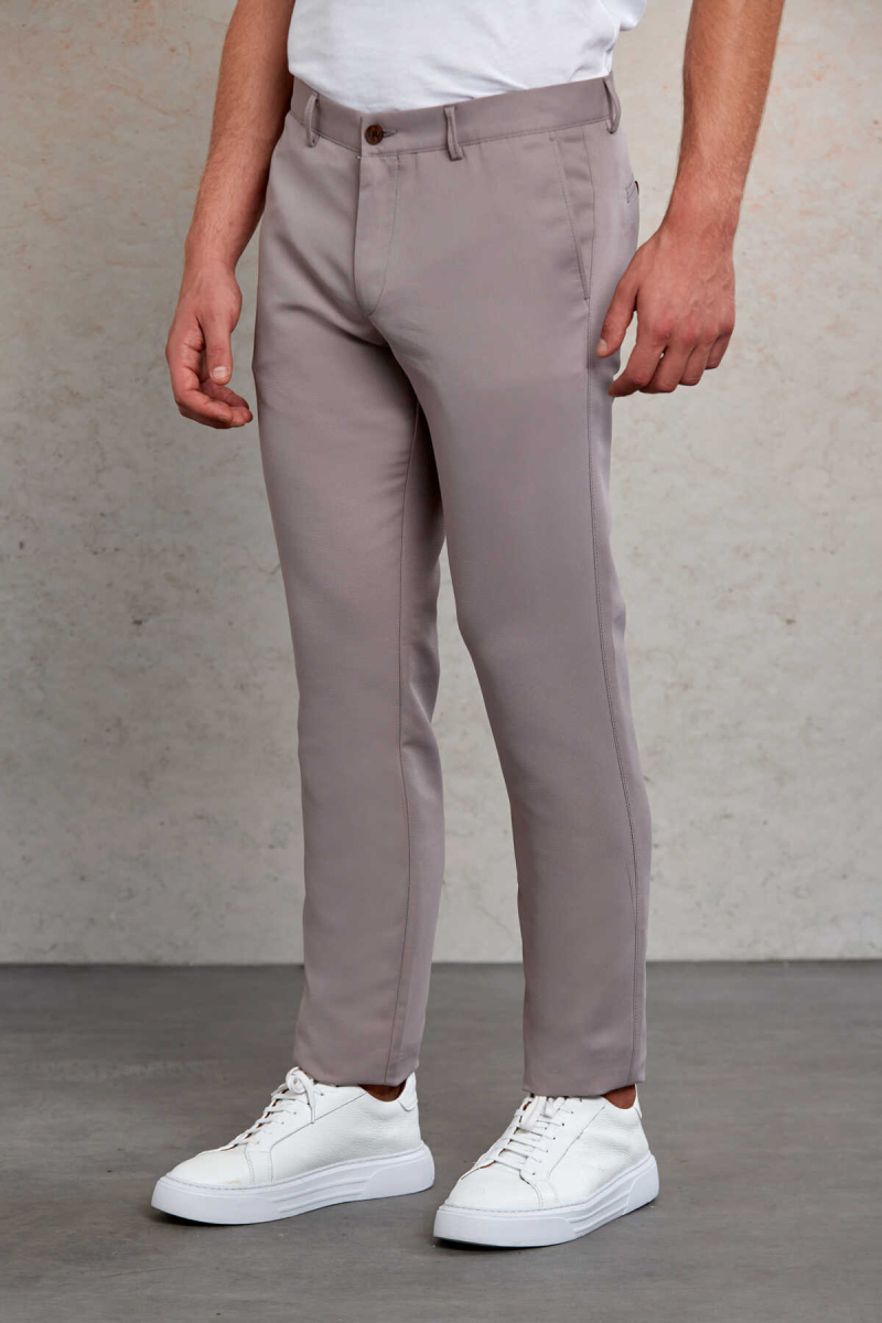 Gri Slim Fit Desenli Yandan Cep Kanvas Pantolon - Hatemoğlu