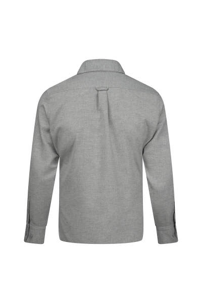 Gri Slim Fit Düğmeli Yaka Pamuklu Uzun Kollu Spor Gömlek - 3