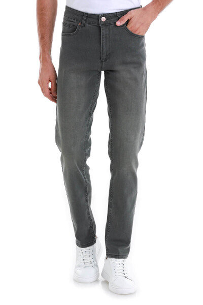 Gri Slim Fit 5 Cep Pamuklu Kot Pantolon 