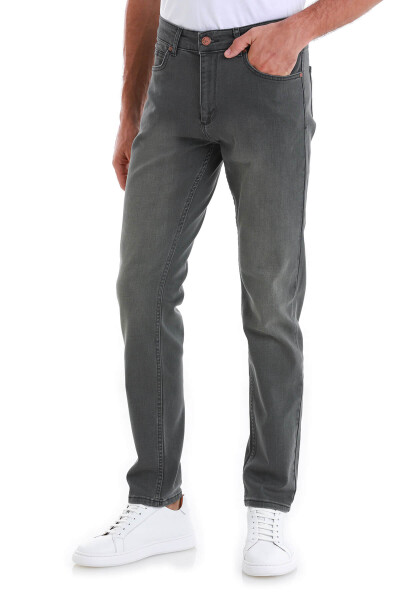Gri Slim Fit 5 Cep Pamuklu Kot Pantolon - 4