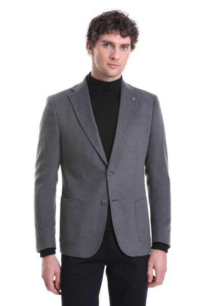 Gri Slim Fit Mono Yaka Casual Ceket - 1
