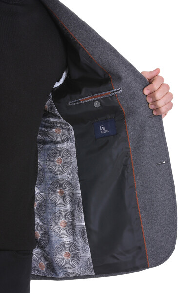 Gri Slim Fit Mono Yaka Casual Ceket - 7