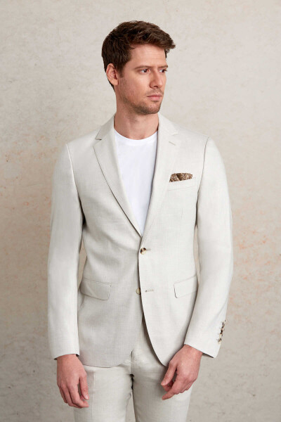 Gri Slim Fit Mono Yaka Casual Keten Takım Elbise - 3