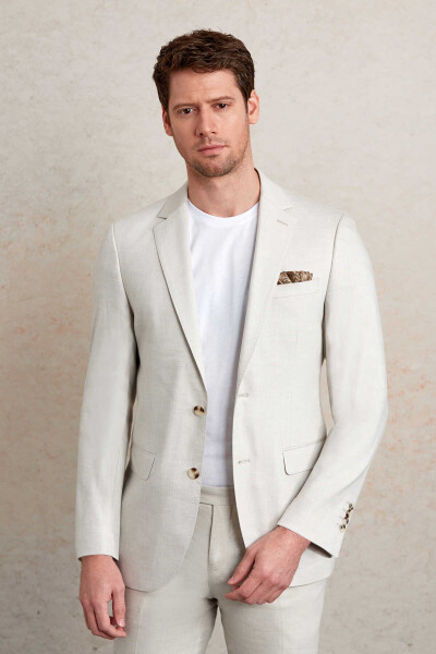 Gri Slim Fit Mono Yaka Casual Keten Takım Elbise - 5