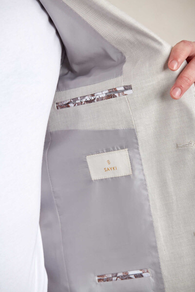 Gri Slim Fit Mono Yaka Casual Keten Takım Elbise - 8