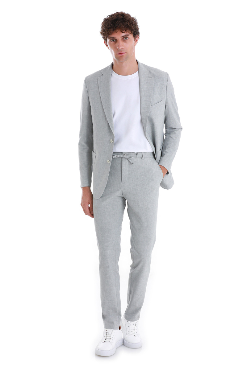 Gri Slim Fit Mono Yaka Casual Takım Elbise - HTML