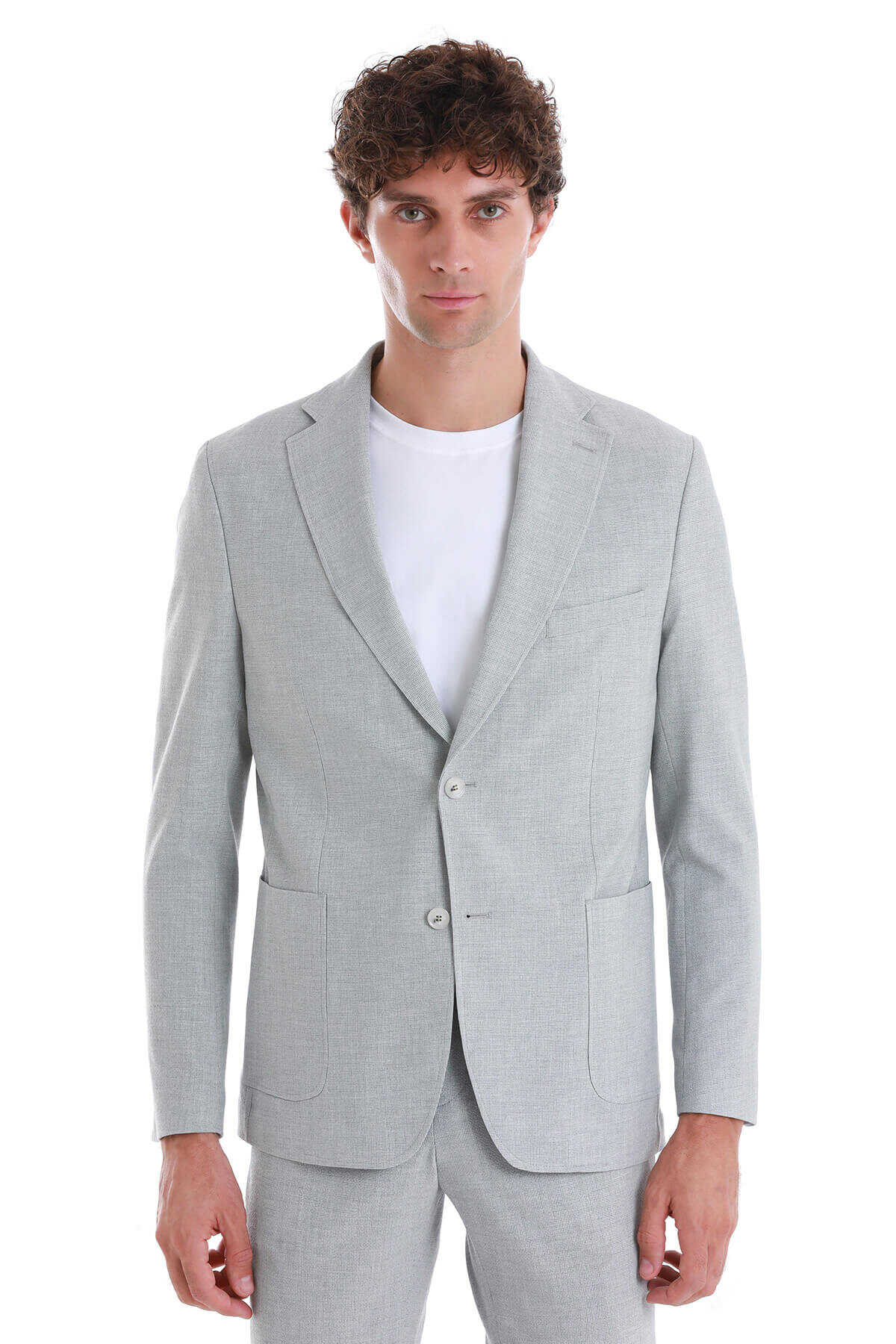 Gri Slim Fit Mono Yaka Casual Takım Elbise - 2