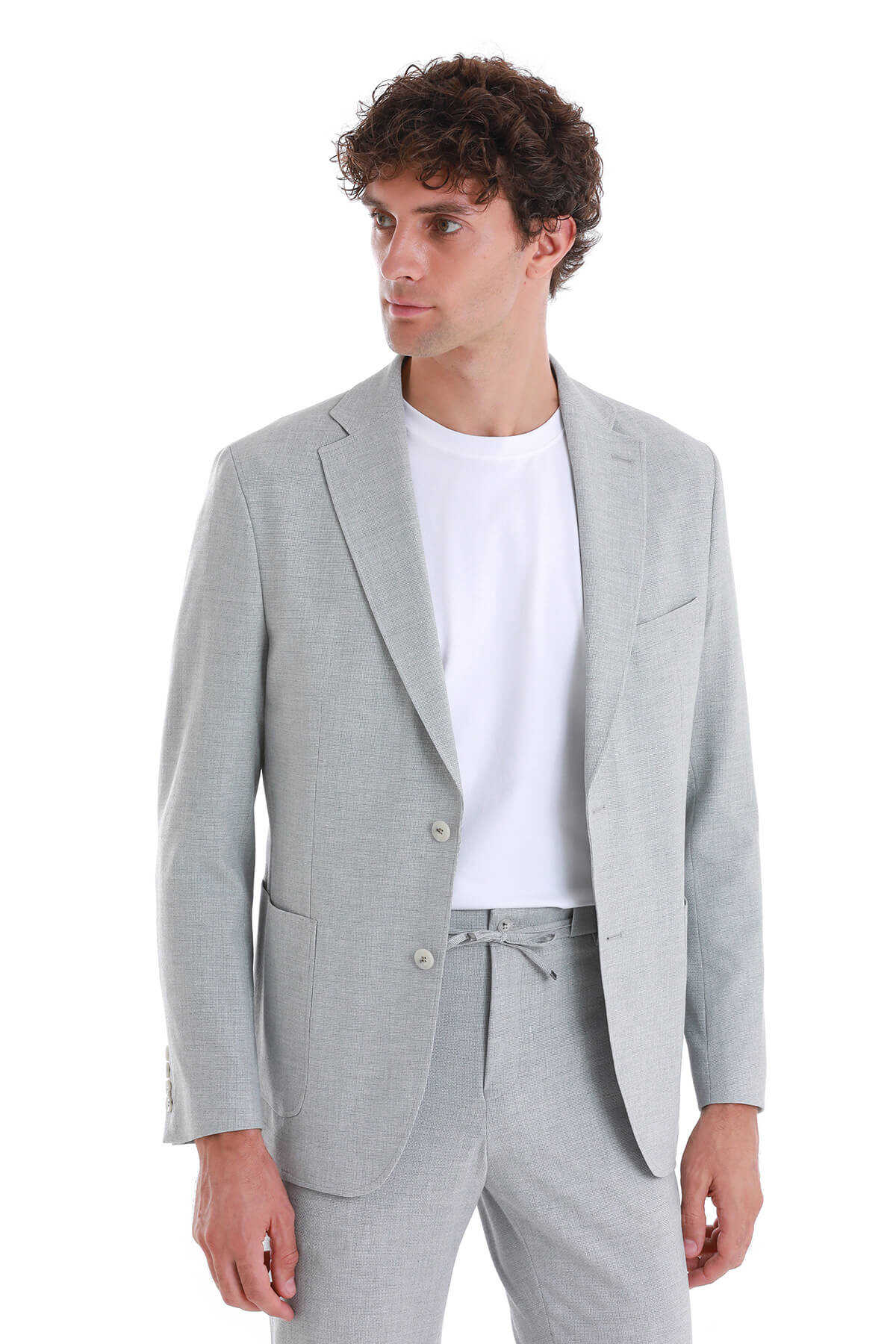 Gri Slim Fit Mono Yaka Casual Takım Elbise - 3