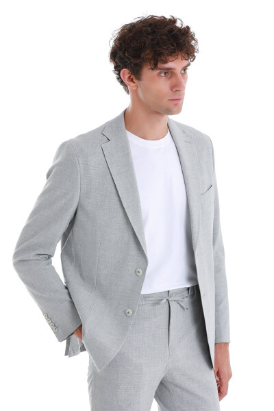 Gri Slim Fit Mono Yaka Casual Takım Elbise - 4