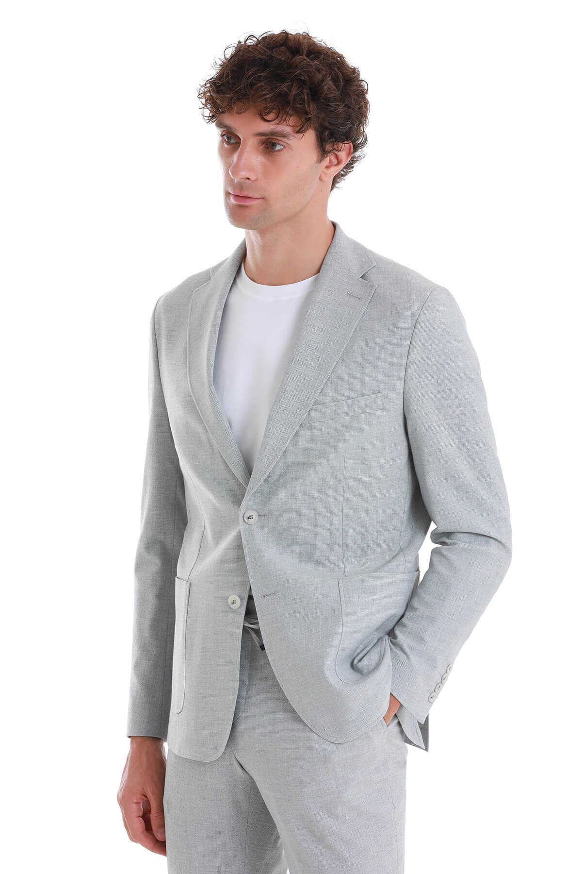 Gri Slim Fit Mono Yaka Casual Takım Elbise - 5