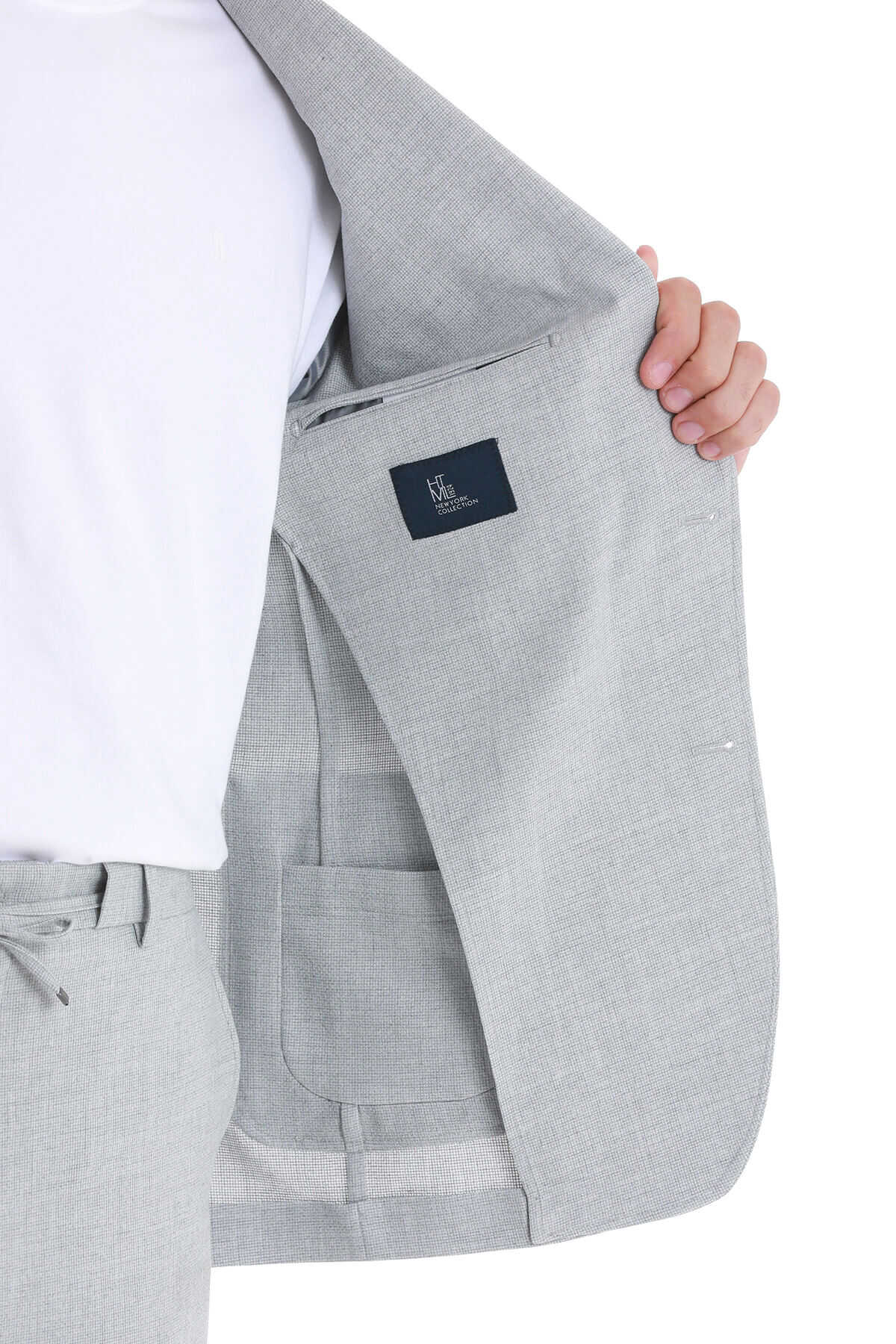 Gri Slim Fit Mono Yaka Casual Takım Elbise - 7