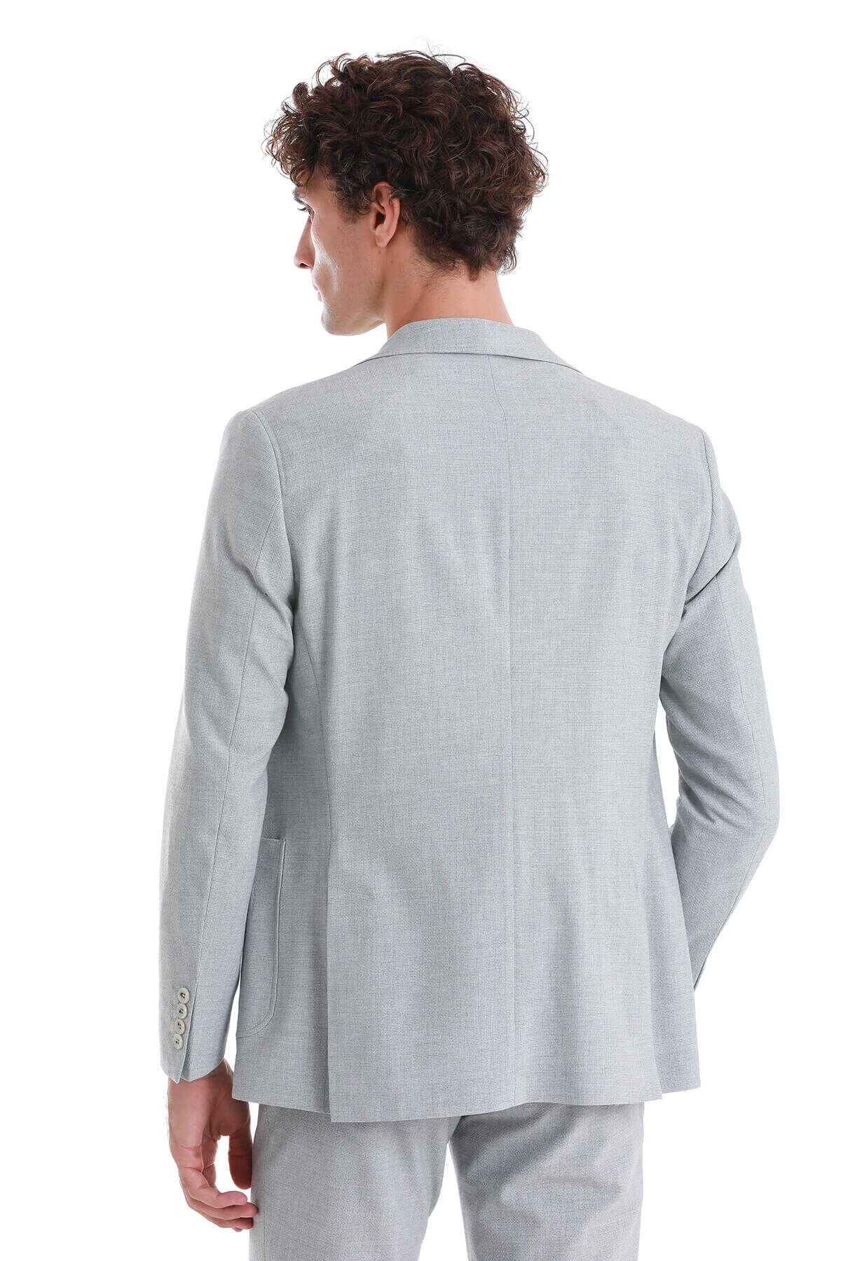 Gri Slim Fit Mono Yaka Casual Takım Elbise - 8