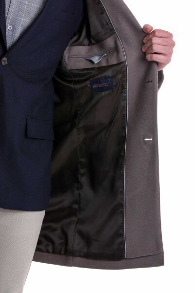Gri Slim Fit Mono Yaka Yünlü Kaşe Palto - 11